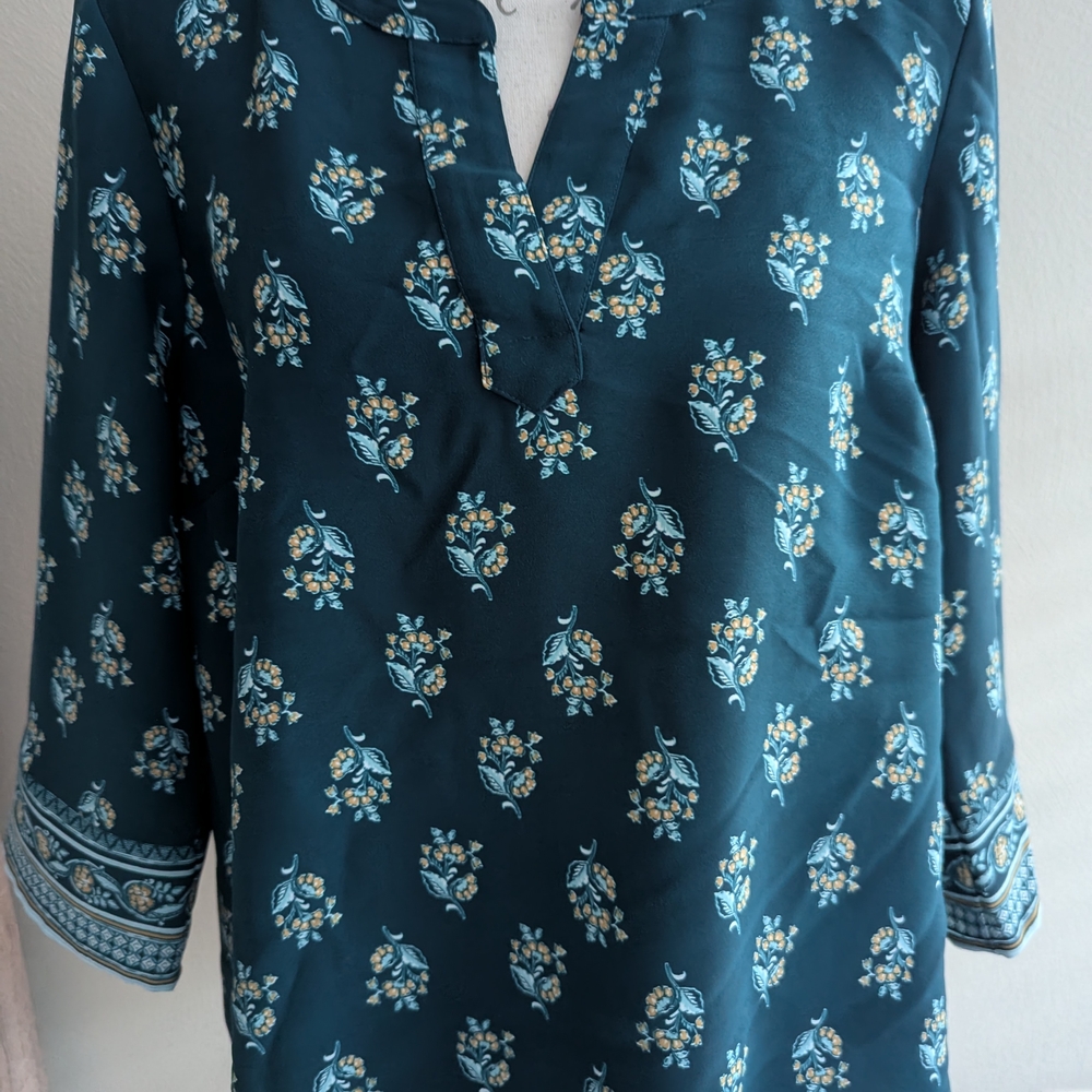 J. Jill Teal Floral Blouse